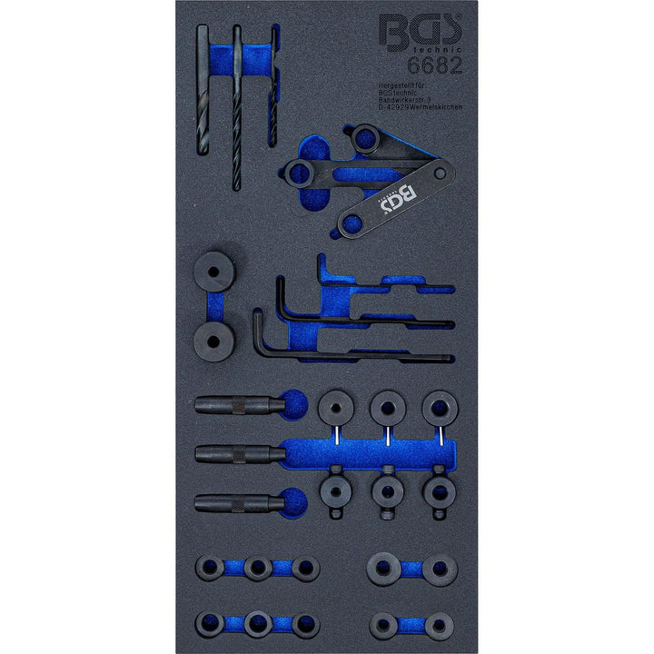 BGS 6682 | Werkstattwageneinlage 1/3: Zylinderkopf-Bohrlehren-Werkzeug-Satz | 28-tlg