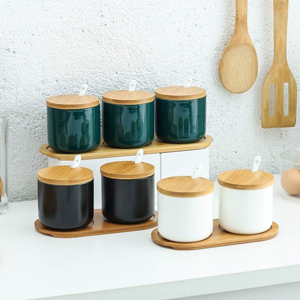 2er Set Keramik Gewürzdosen Salztopf - Höhe 10cm Keramik Zuckerdose Gewürzgläser mit Löffel und Deck