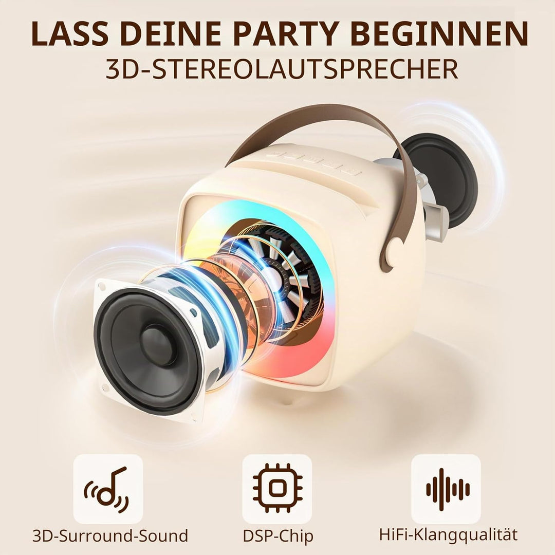 Karaoke Maschine 2 Mikrofone für Jungen Mädchen, tragbare Bluetooth-Lautsprecher mit dynamischen Lic