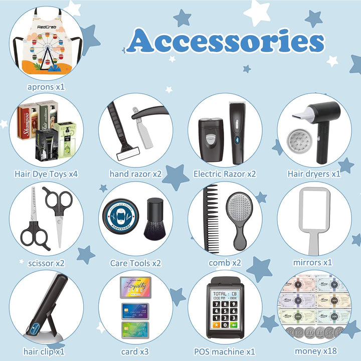 RedCrab Kinder Friseur Set, 50Pcs Salon-Friseur Spielset mit Haartrockner, Rasierspielzeug und Styli