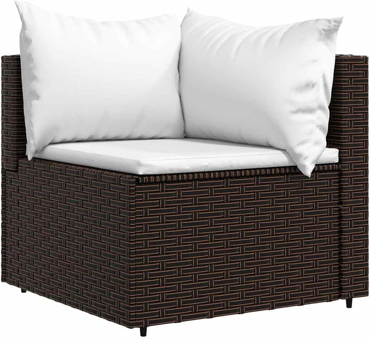 vidaXL 4-TLG. Garten-Lounge-Set mit Kissen Braun Poly Rattan Eckteil+2xMittelteil+Tisch Braun, Eckte