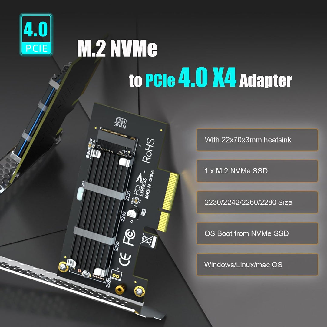 GLOTRENDS PA09-HS M.2 NVMe zu PCIe 4.0 X4 Adapter mit M.2 Kühlkörper für 2280/2260/2242/2230 M.2 NVM