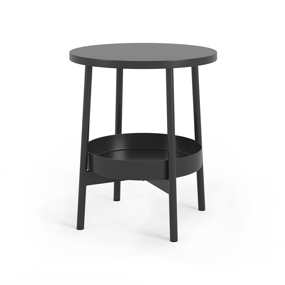 Vicco Beistelltisch Riono, Schwarz, 40 x 40 cm mit zusätzlicher Ablagefläche, Schwarz