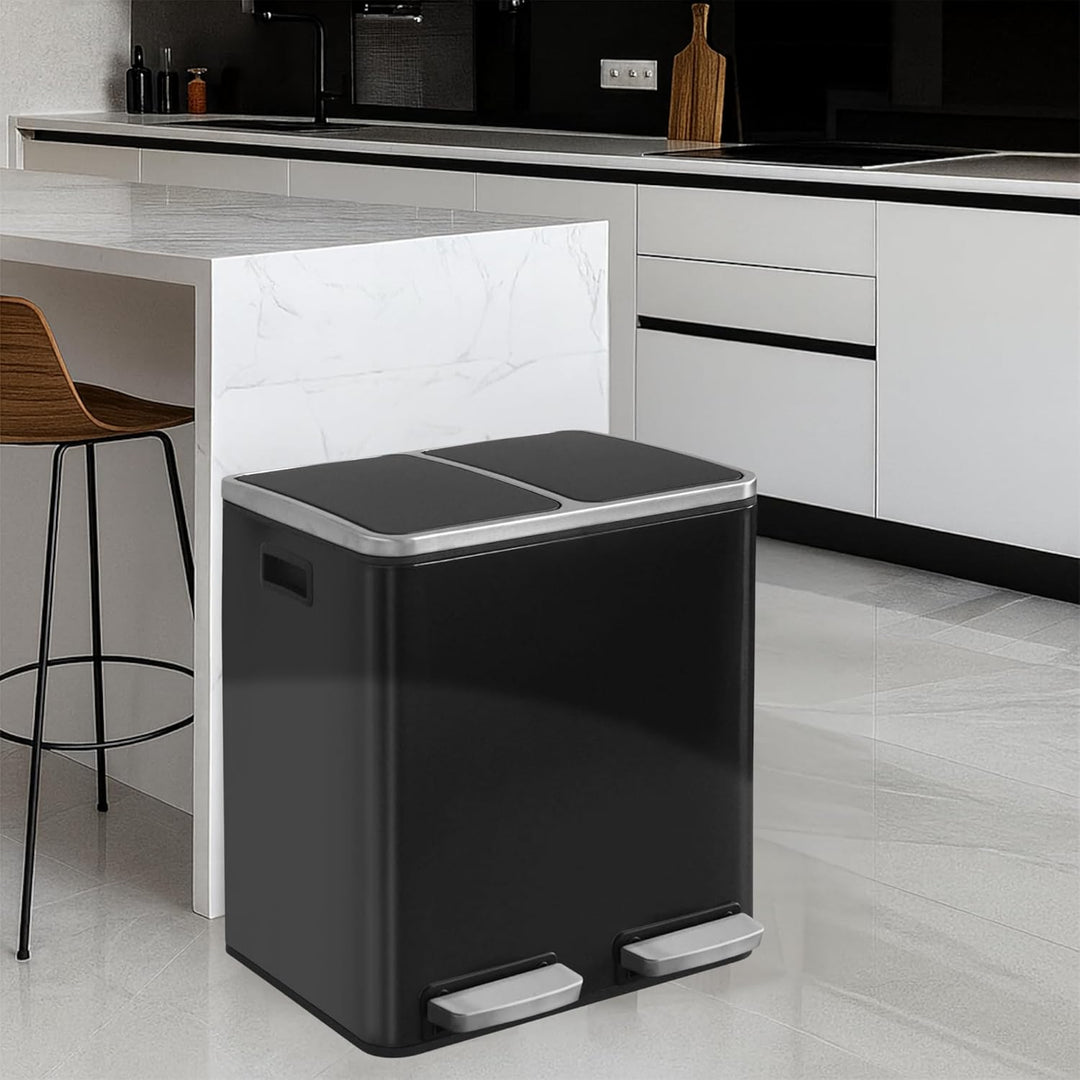 casa pura Mülleimer mit 3 Fächern - 2 x 30 Liter, herausnehmbare Inneneimer mit Henkel, Deckel mit S