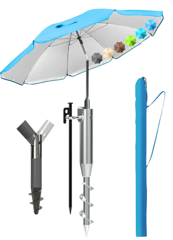 4smile Sonnenschirm Strand 200 cm 3-IN-1-SET, Strandschirm windfest stabil + Schutzhülle + Eindrehbo