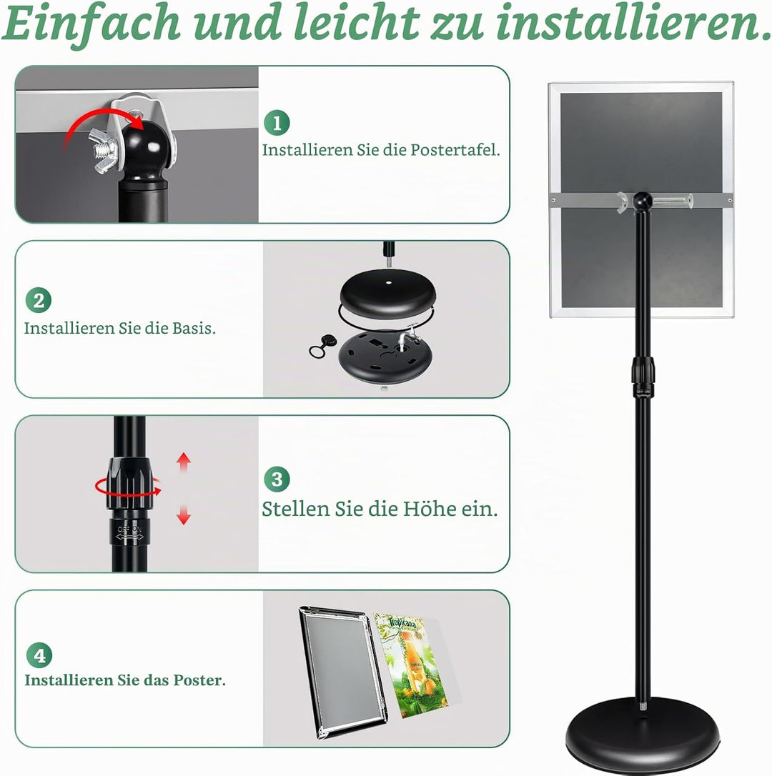 Mutualsign Infoständer A4 Aluminium Plakatständer Höhenverstellbar Posterständer Informationsständer