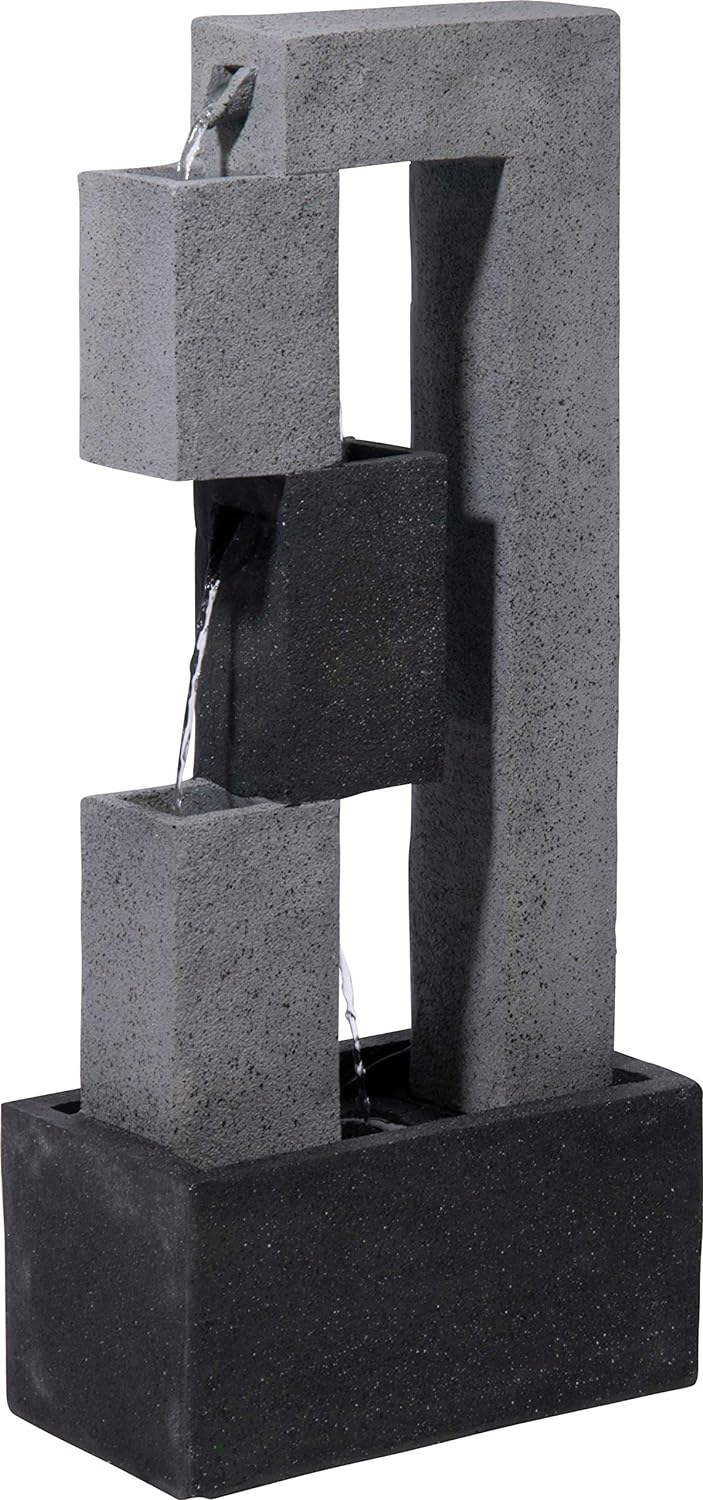 dobar® 96150e Grosser Design Gartenbrunnen Mars | Terrassenbrunnen mit LED-Beleuchtung | Wasserfall