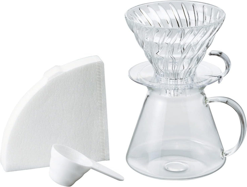 Hario V60 Brühset aus Glas, 600 ml, transparent, S-VGBK-02-T, Farblos 600ml Farblos, 600ml Farblos