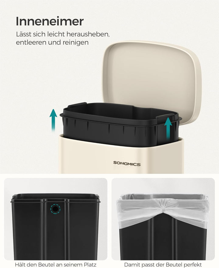 SONGMICS Mülleimer Küche, 30 Liter, Abfalleimer, Tretmülleimer, Küchenmülleimer mit Softclose-Deckel
