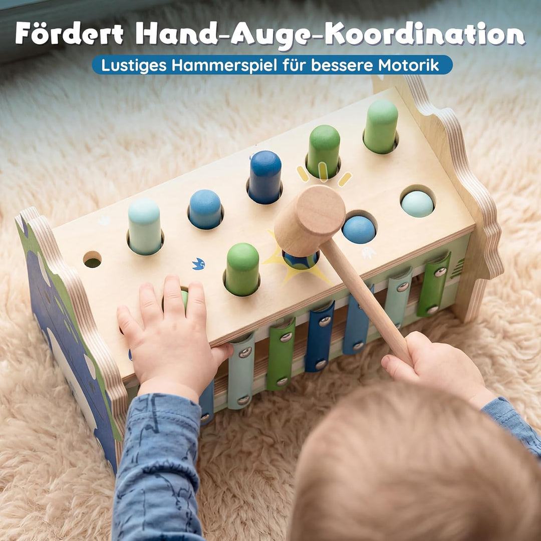 Lehoo Castle Montessori Spielzeug ab 1 Jahr, Hammerspiel mit Xylophon &amp; Zahnrädern, Holz Motorikspie