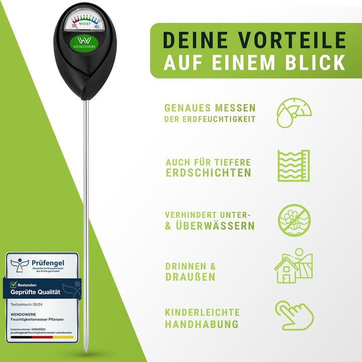 Extra Langer Boden Feuchtigkeitsmesser für Pflanzen 40CM [Schwarz] - Ohne Batterien - Verbessertes F