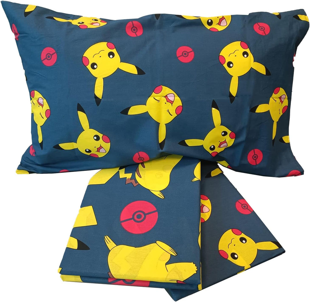 Pokemon Bettwäsche-Set für Einzelbett, Einzelbett, Bettwäsche, Spannbettlaken, Kissenbezug, 100% Bau