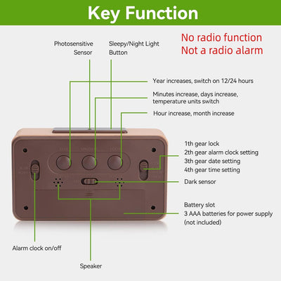 HERCHR Radiowecker Funkuhr Digital, Digital Uhr, Funkwecker Digital Mit Batterie, Wecker Digital, Ti