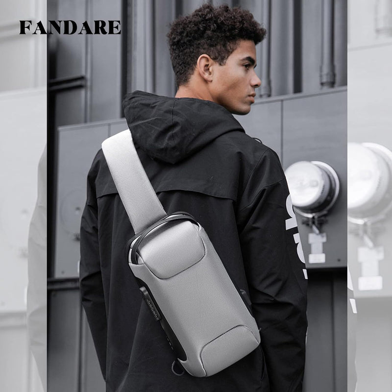 FANDARE Brusttasche Diebstahlschutz Sling Bag Herren Damen Umhängetaschen mit USB-Ladeanschluss Schu