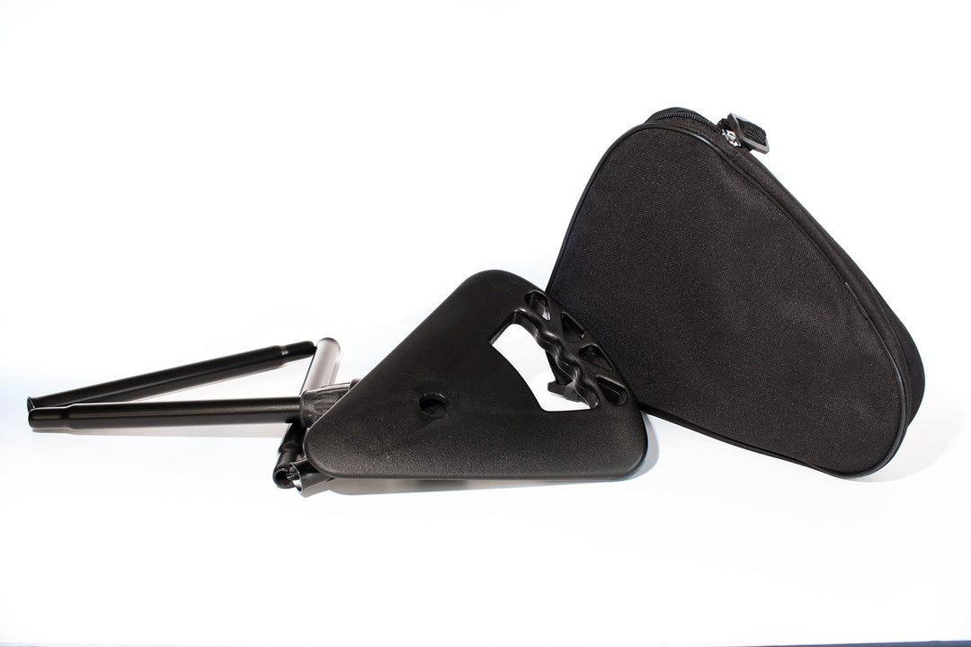 Faltbarer Sitzstock schwarz mit Tasche extra kurz mit extra breitem Antirutschfuss