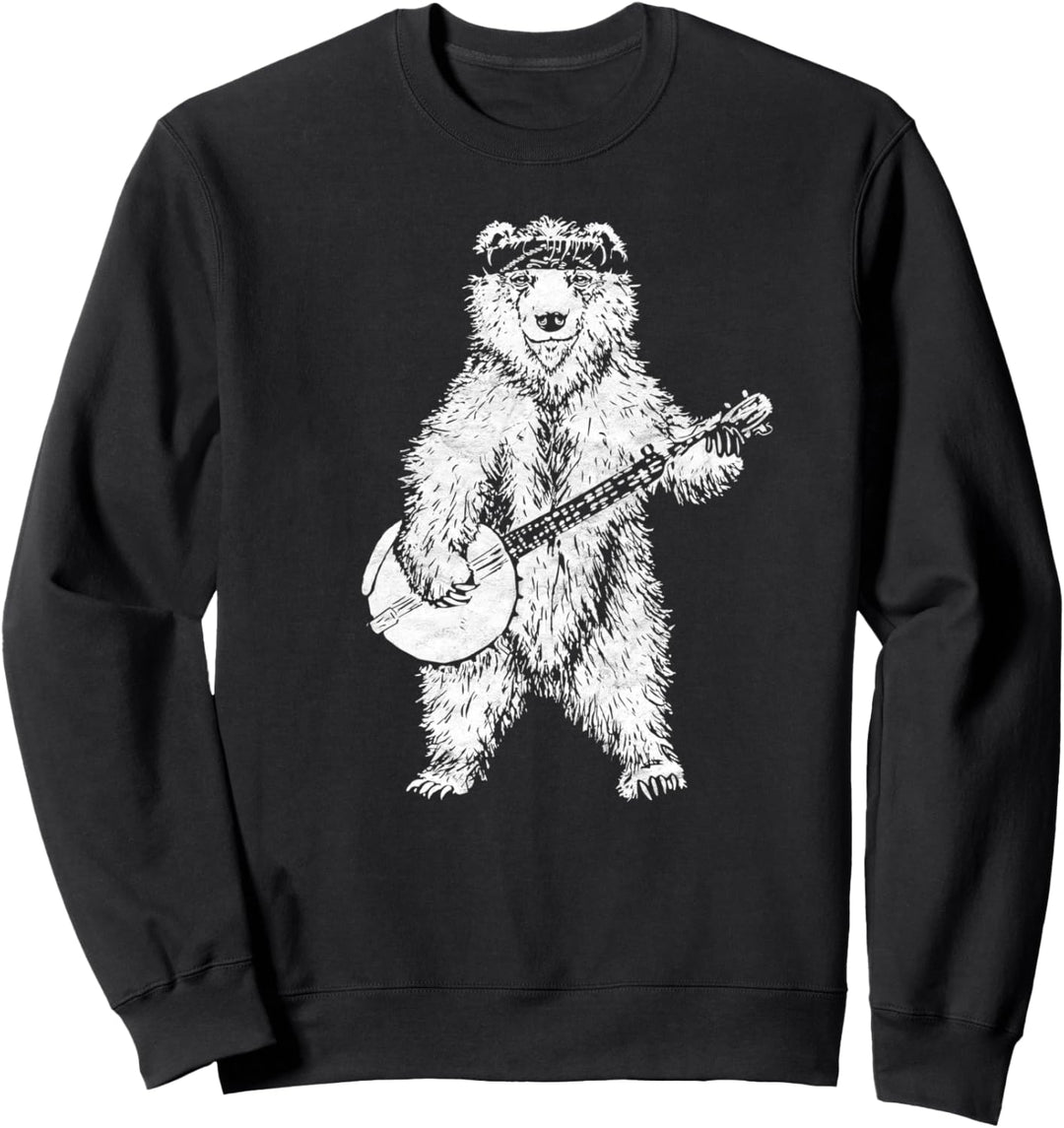Banjo Bear - Funny Retro Style Bluegrass Fan Polar Bear Sweatshirt