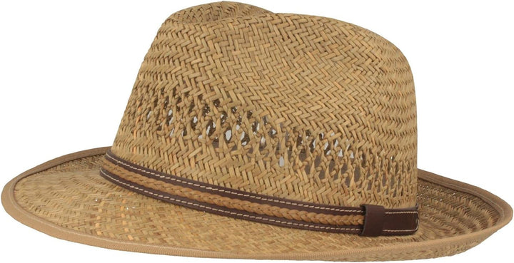 Breiter Strohhut Sommerhut Sonnenhut – Handgeflochten aus 100% Stroh – Bogart – Besonders Leicht, Fl