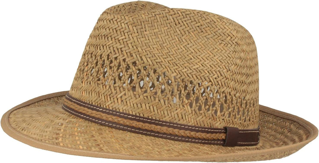 Breiter Strohhut Sommerhut Sonnenhut – Handgeflochten aus 100% Stroh – Bogart – Besonders Leicht, Fl