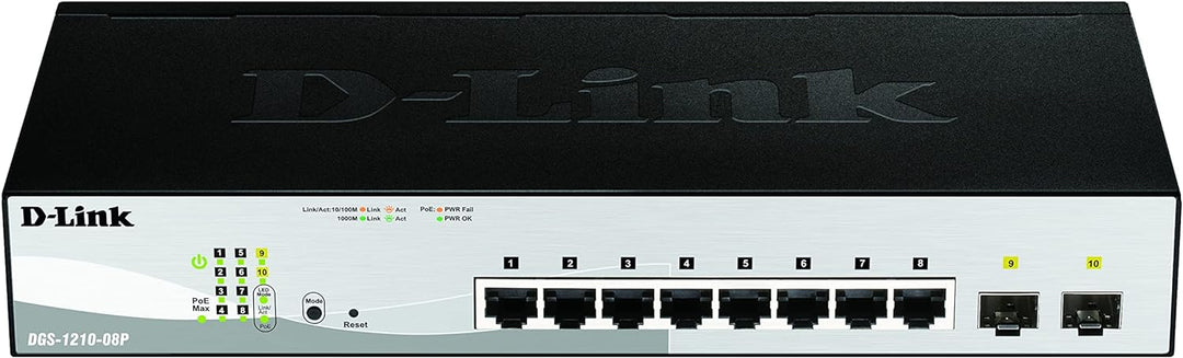 D-Link DGS-1210-08P/E Gigabit Smart Switch (8-Port, 2x SFP, 65W PoE-Budget) 10 Port|8x1G PoE(65W)|2x
