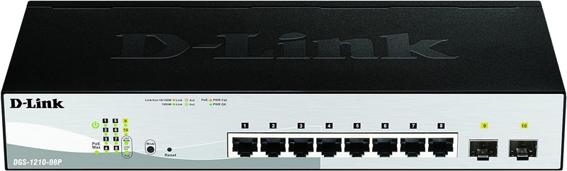 D-Link DGS-1210-08P/E Gigabit Smart Switch (8-Port, 2x SFP, 65W PoE-Budget) 10 Port|8x1G PoE(65W)|2x