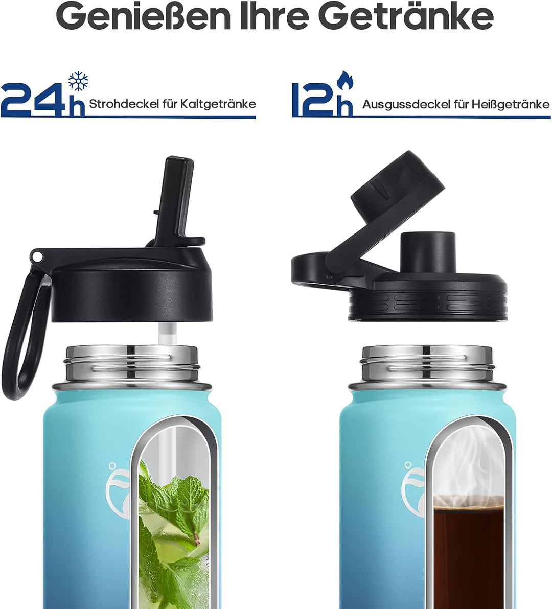 HydroPal Edelstahl Trinkflasche - 750ml, 1L, 1,2L, BPA-Frei, Kohlensäure geeignet, Isolierte Thermos