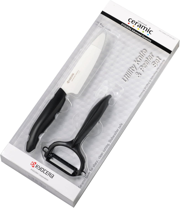 Kyocera GEN Starterset, Obst-/Gemüsemesser (Klinge 11 cm) mit Schäler, schwarzer Griff Schwarz Start