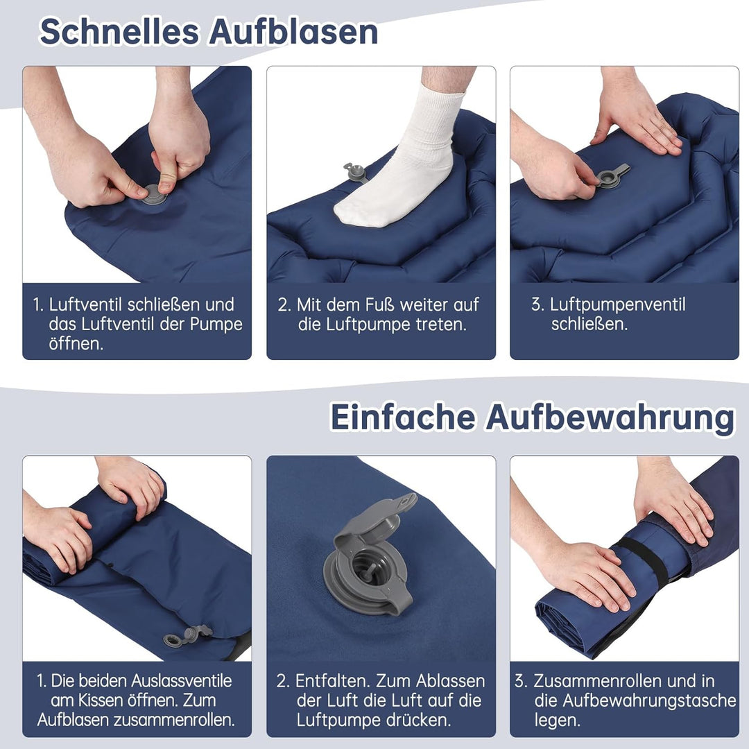 HAUSPROFI Isomatte Camping, Ultraleicht Camping Luftmatratze mit Fusspumpe & Kissen, Aufblasbare Mat
