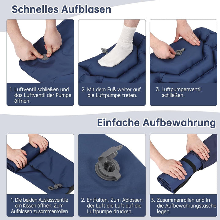 HAUSPROFI Isomatte Camping, Ultraleicht Camping Luftmatratze mit Fusspumpe & Kissen, Aufblasbare Mat