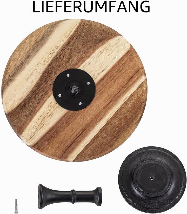 NUPTIO Rustikaler Tortenständer Hochzeit: 25cm Durchmesser Holz Tortenständer Schwarz, Dessertteller