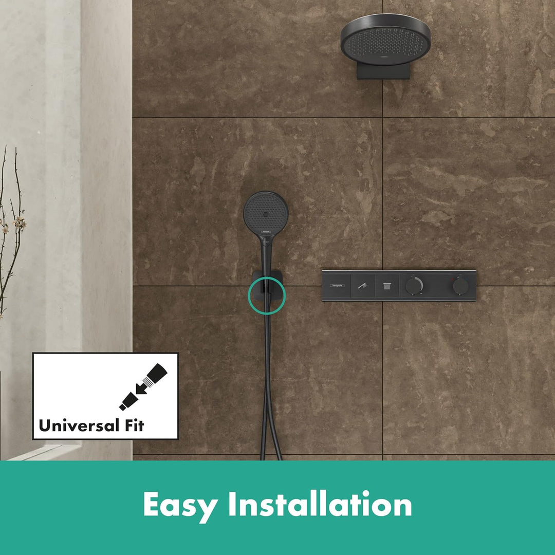 hansgrohe Wandanschluss mit Duschkopfhalterung FixFit Q, Brushed Black Chrome, Brushed Black Chrome