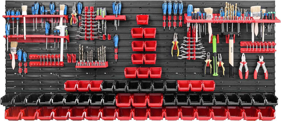 Lagersystem Werkstattregal | 172 x 78 cm | 60 stck. Box | Wandregal mit Werkzeughalterungen und Stap