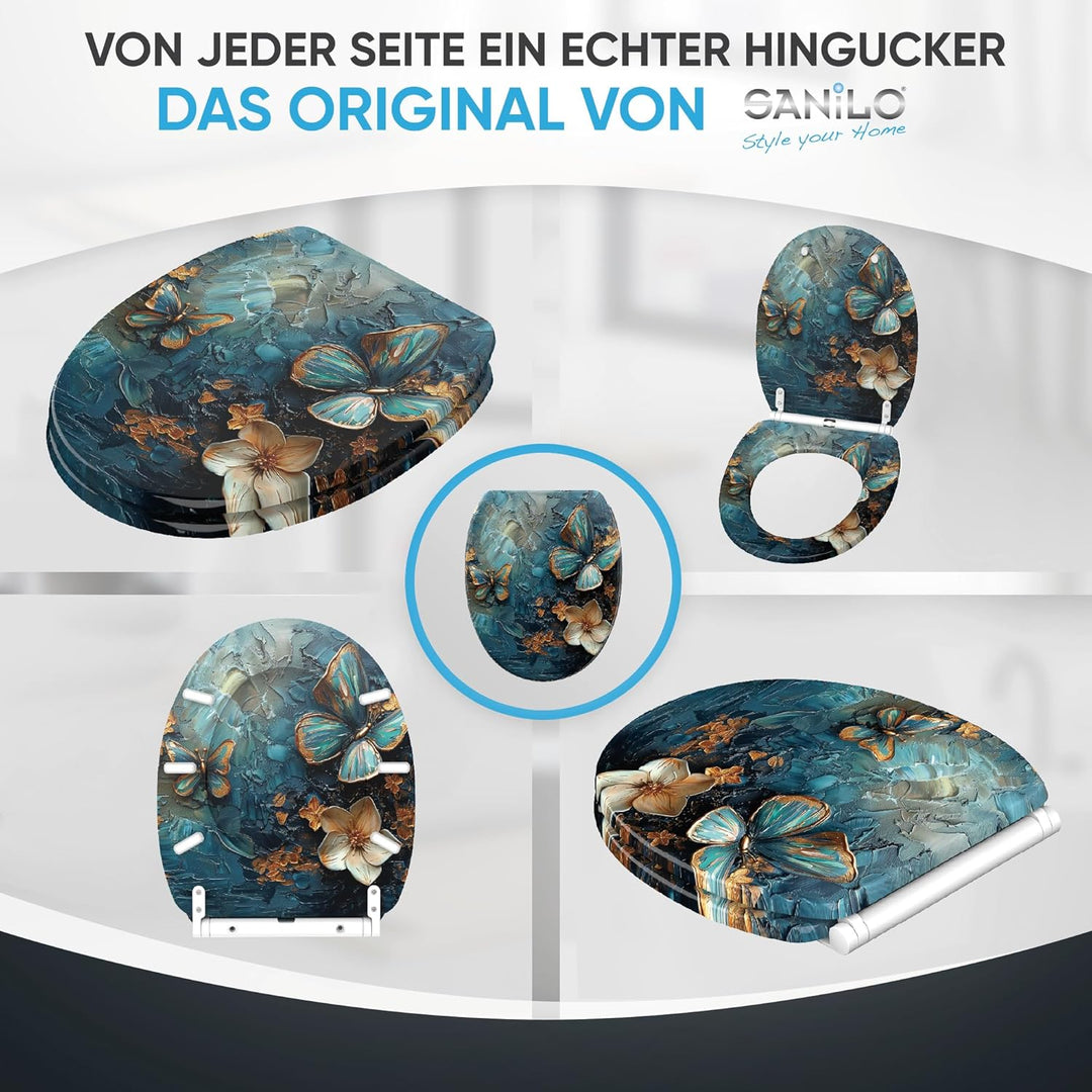 Sanilo WC Sitz mit Absenkautomatik & Schnellverschluss, Toilettendeckel per Knopfdruck abnehmbar, ei