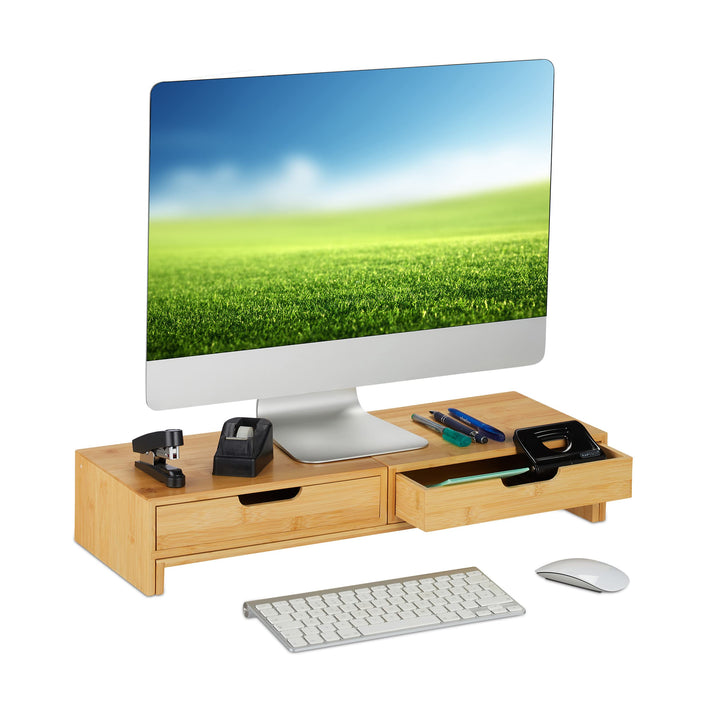 Relaxdays Monitorständer für 2 Monitore, ausziehbar, verstellbar, HBT: 11x107x22 cm, Schreibtisch Mo