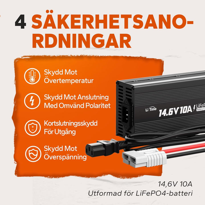 LiTime 12V 10A Batterieladegerät 14,6V AC-DC LiFePO4 Lithium-Batterie-Ladegerät mit Anderson-Anschlu