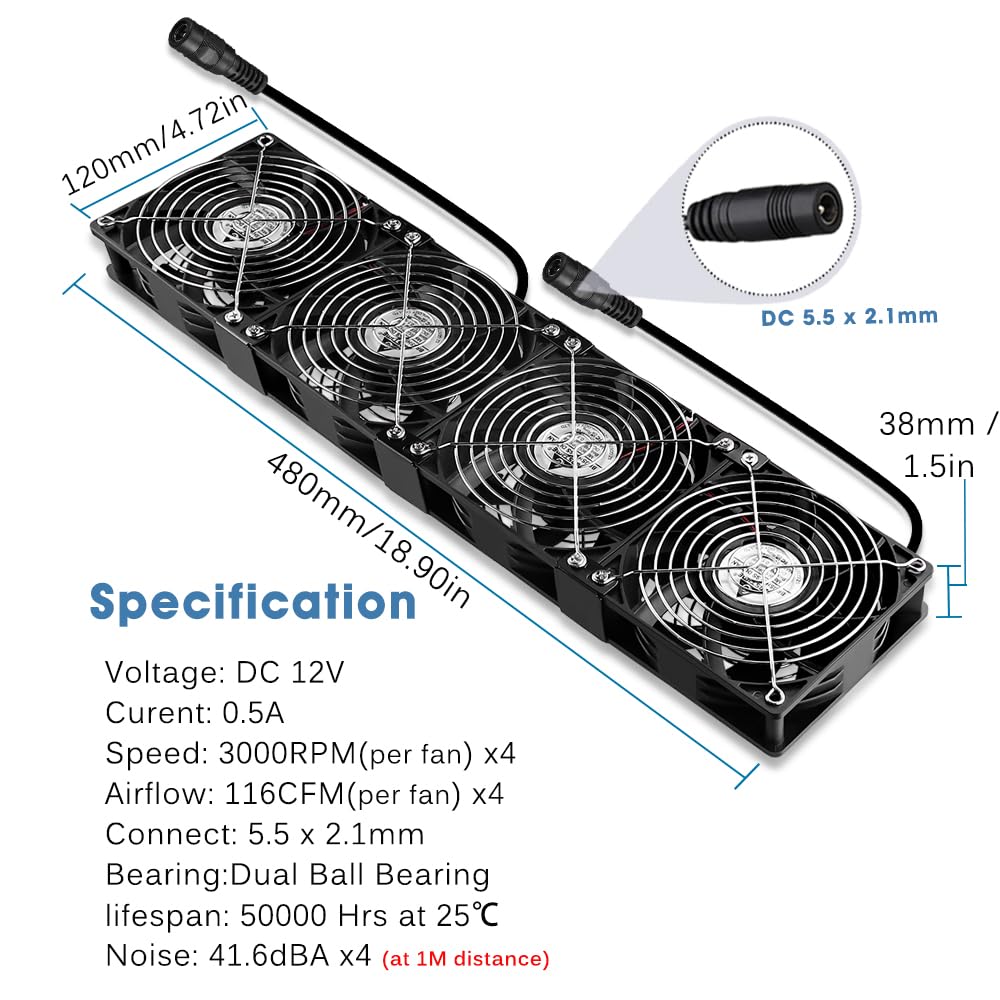 GDSTIME 4 x 120mm Lüfter 230V Grosser Luftstrom 120mm x 38mm Lüfter 220V AC Axial mit AC Stecker Lüf