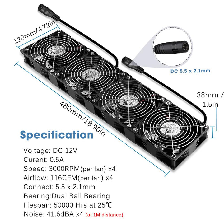 GDSTIME 4 x 120mm Lüfter 230V Grosser Luftstrom 120mm x 38mm Lüfter 220V AC Axial mit AC Stecker Lüf