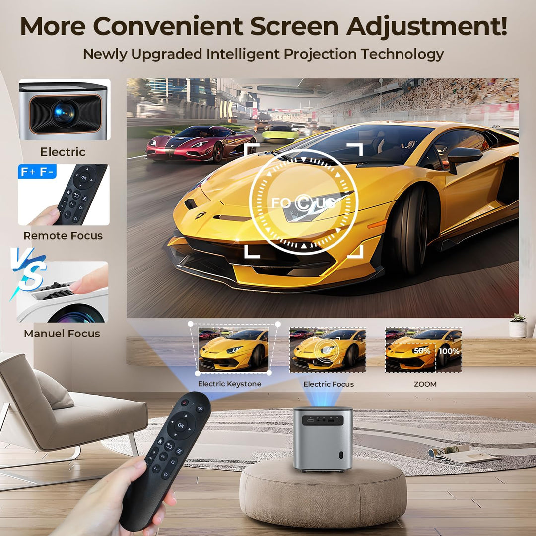 YUZINO Beamer 4K,【Elektrischer Fokus & Trapezkorrektur & Zoom】 15000L Native 1080P WiFi Bluetooth Pr