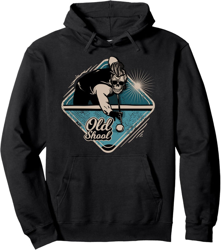Rockabilly Totenkopf Männer Pool Billard Spieler Old School Pullover Hoodie