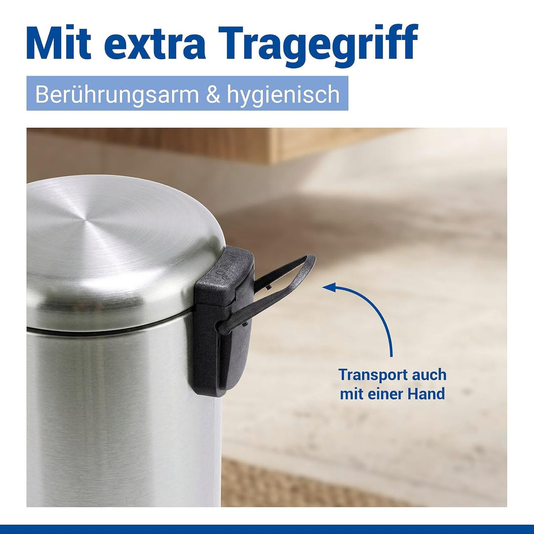 WENKO Kosmetik Treteimer Leman, 3 Liter, Bad-Mülleimer mit Anti-Fingerprint-Beschichtung, Beutelhalt