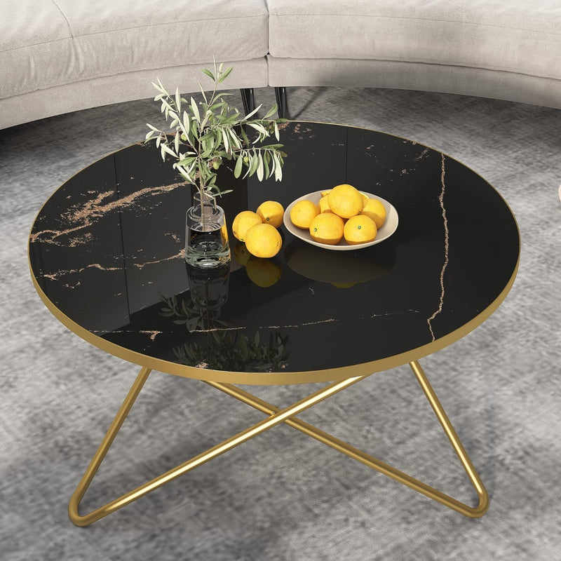 HOLTICO Tisch Beistelltisch Rund Schwarz Gold,Wohnzimmertisch Sofatisch für Wohnzimmer Garten Balkon