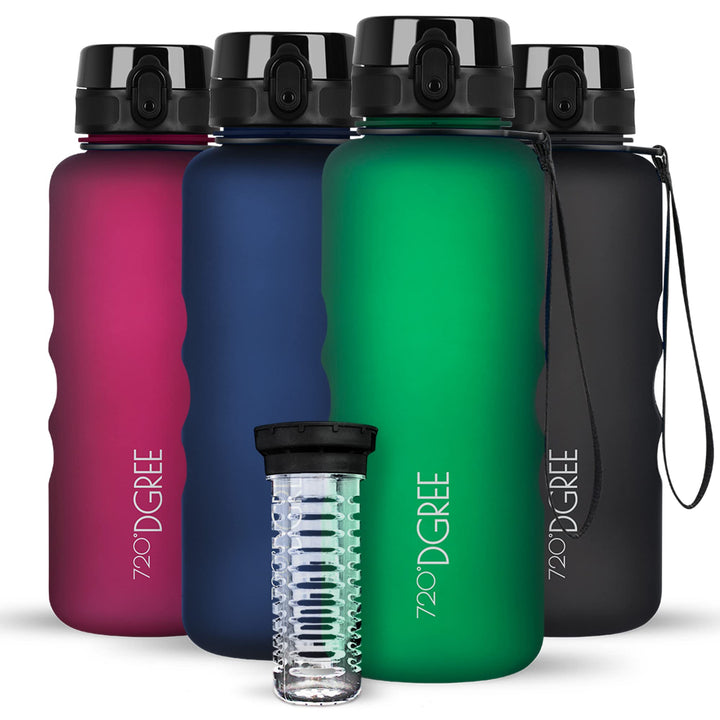 720°DGREE Trinkflasche “uberBottle“ 350ml, 500ml, 650ml, 1l softTouch +Früchtebehälter - Auslaufsich