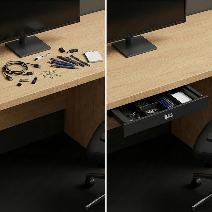Spacetronik Schublade Unter Schreibtisch Schwarz, Unterbauschublade mit 5 Fächern, stabile Untertisc