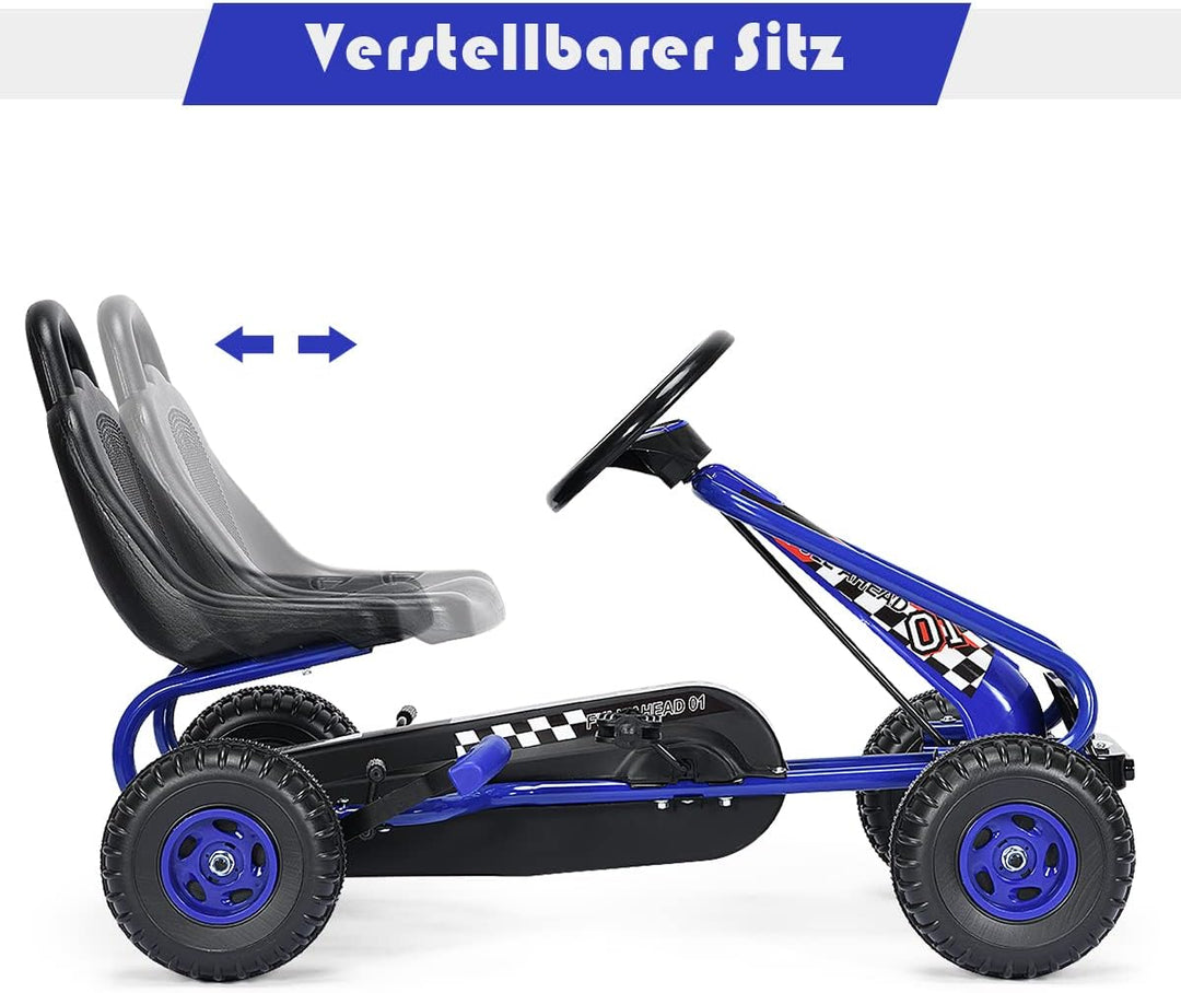 RELAX4LIFE Kinder Gokart mit Handbremse &amp; verstellbarem Sitz, Tretauto mit Pedalen, Tretfahrzeug bis