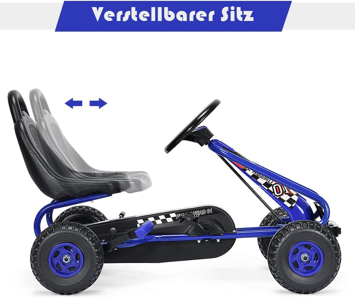 RELAX4LIFE Kinder Gokart mit Handbremse &amp; verstellbarem Sitz, Tretauto mit Pedalen, Tretfahrzeug bis