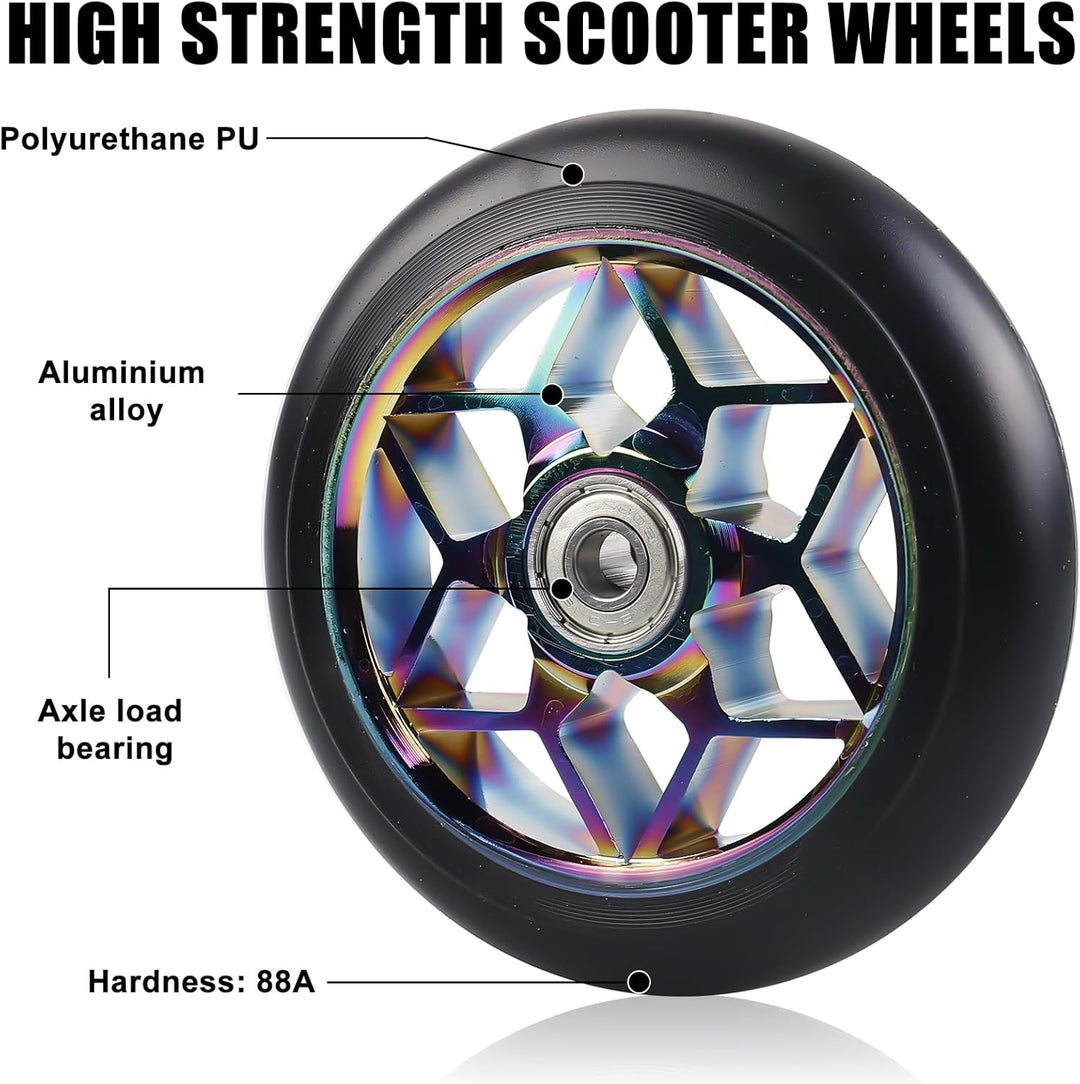 2 Stück Stunt Scooter Rollen 110 mm, Bunt Scooter Scooter Ersatzräder, 88A Rollerräder für Stunt mit