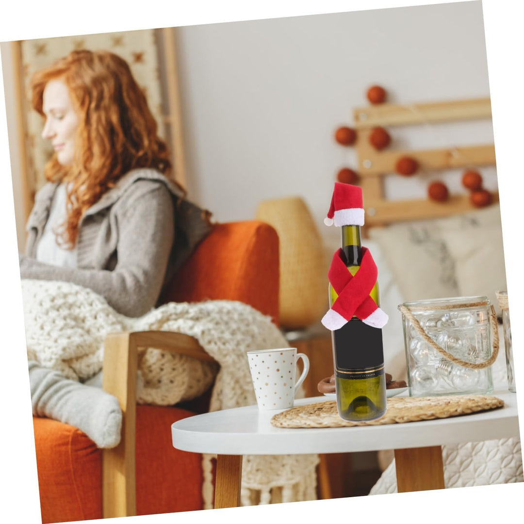 SEWACC Mini-Weihnachtsmütze Und Schal Weinflaschenhüllen 6Er Set Mini-Weihnachtsmütze Schal Flaschen
