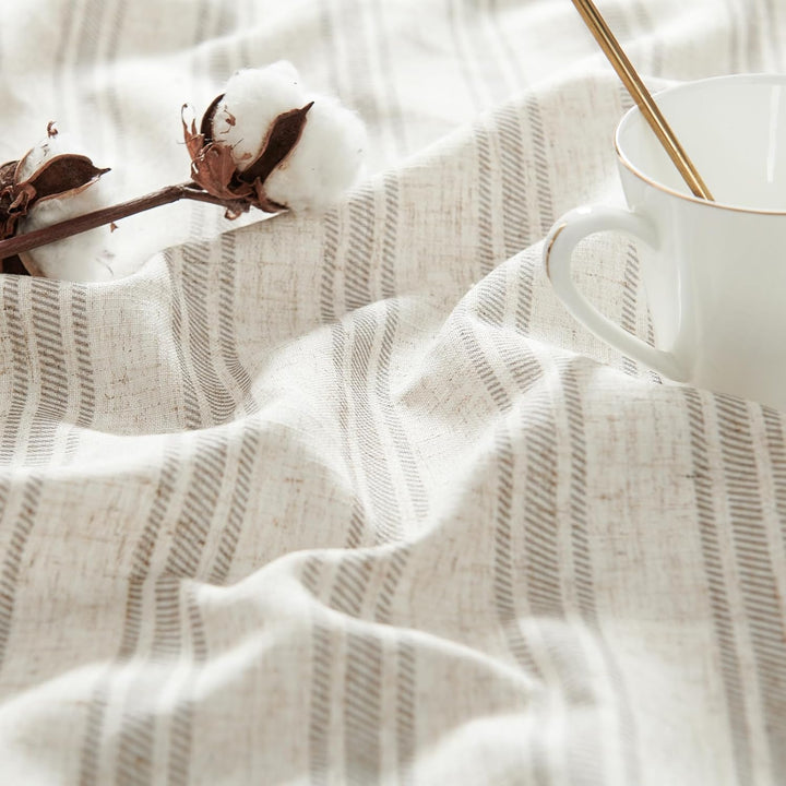 TOPICK Leinen Gestreifte Vorhänge Grau Streifen Gardinen mit Ösen Ticking Streifen Muster Leinenopti