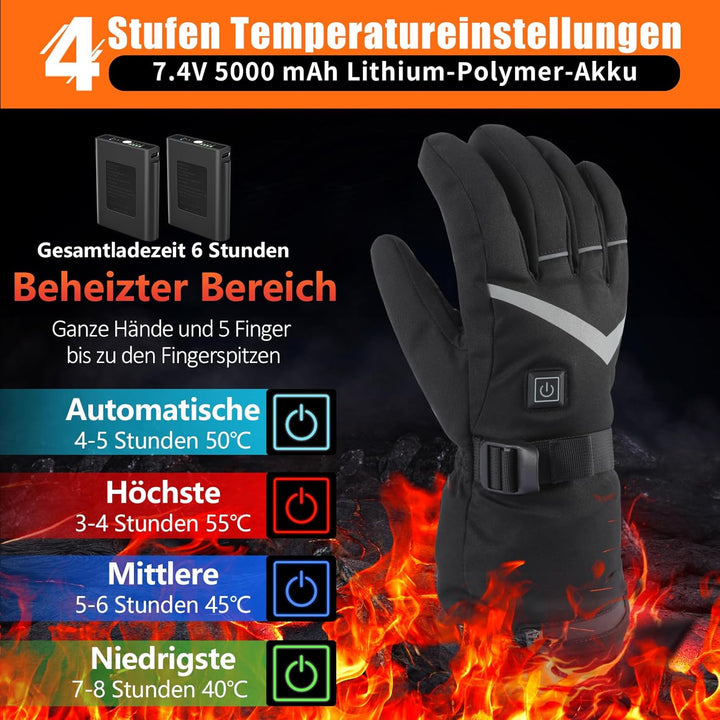 LOTTBUTY Beheizbare Handschuhe 2023 Upgrade,Beheizte Handschuhe Herren Damen mit 7.4V/2×5000mAh Wied
