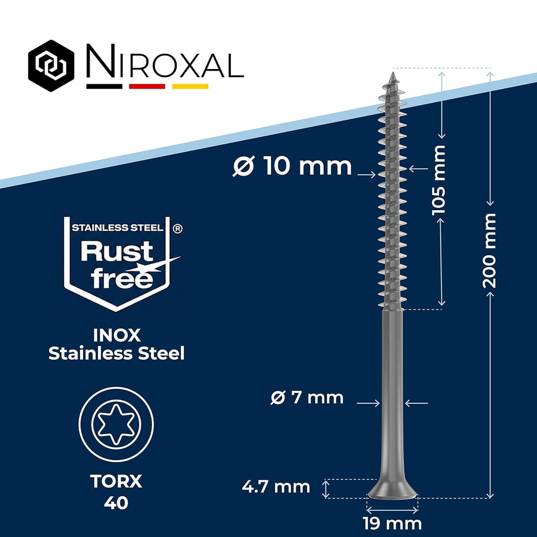 Schrauben Torx Edelstahlschrauben 10x200 Edelstahl V2A rostfrei Spanplattenschrauben für Holz Teilge
