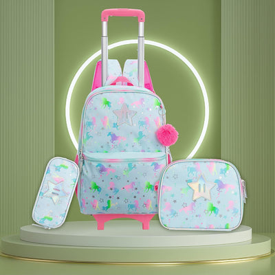 HTgroce Einhorn Schulranzen Rucksack Trolley mit 2 Rollen für Kinder Mädchen,Kinder Schultrolley Gee